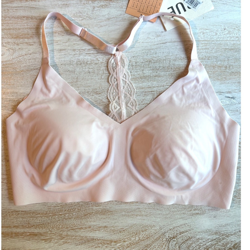 True & Co Size L True Body Lace Racerback Triangle Bra Womens Pale Pink